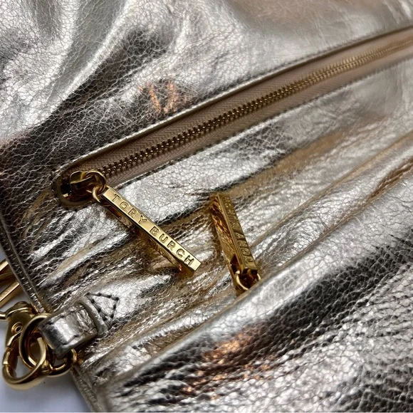 Tory Burch Gold Metallic Clutch Bag - Picture 6 of 12